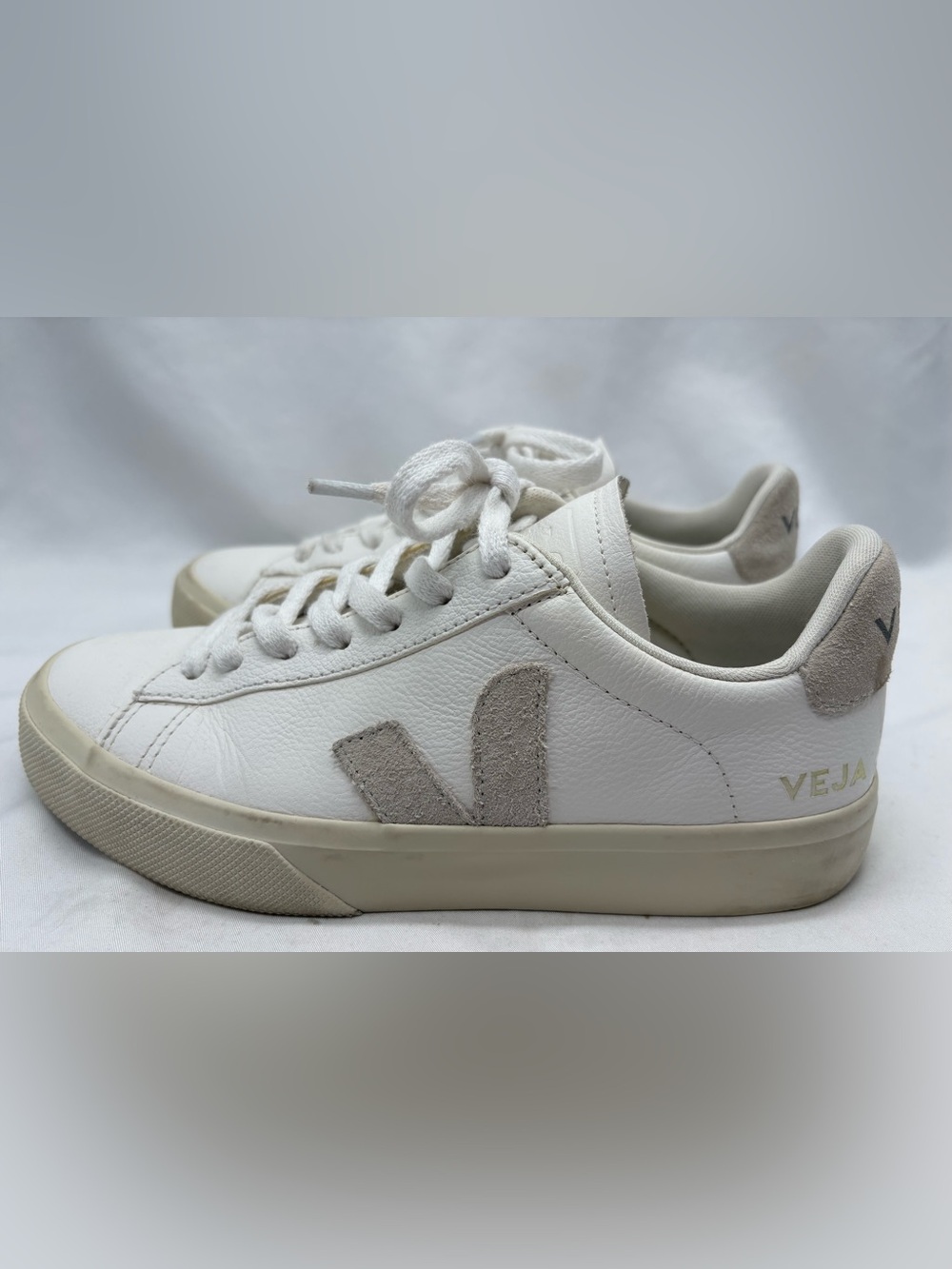 Veja Campo T2 A White/Grey Leather Sneakers - Size Women US 6 EU 35 - Picture 3 of 9